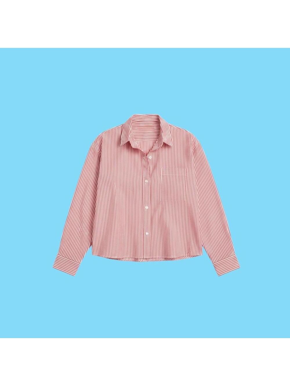 Red and White Striped Button-Up Long Sleeve Shirt